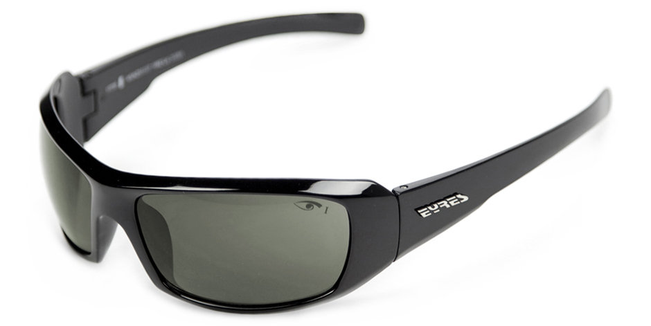 EYRES SAFETY GLASSES THUNDER SHINY BLACK FRAME POLARIZED SMOKE LENS